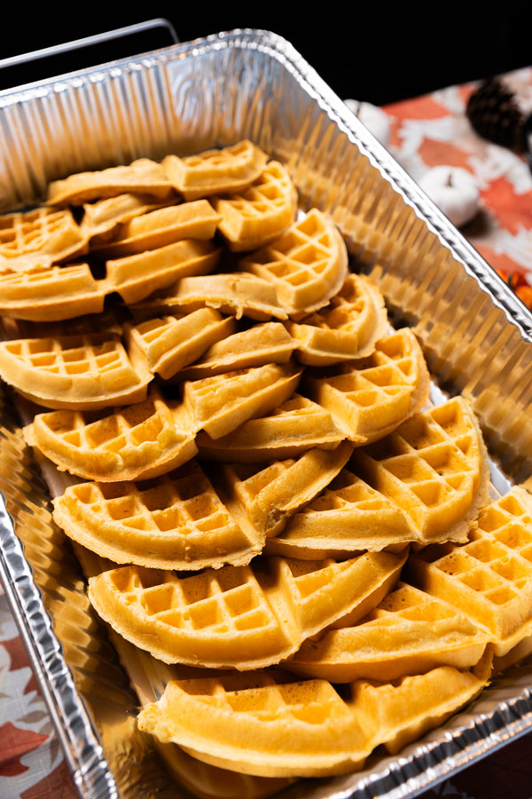Waffles in a catering tin
