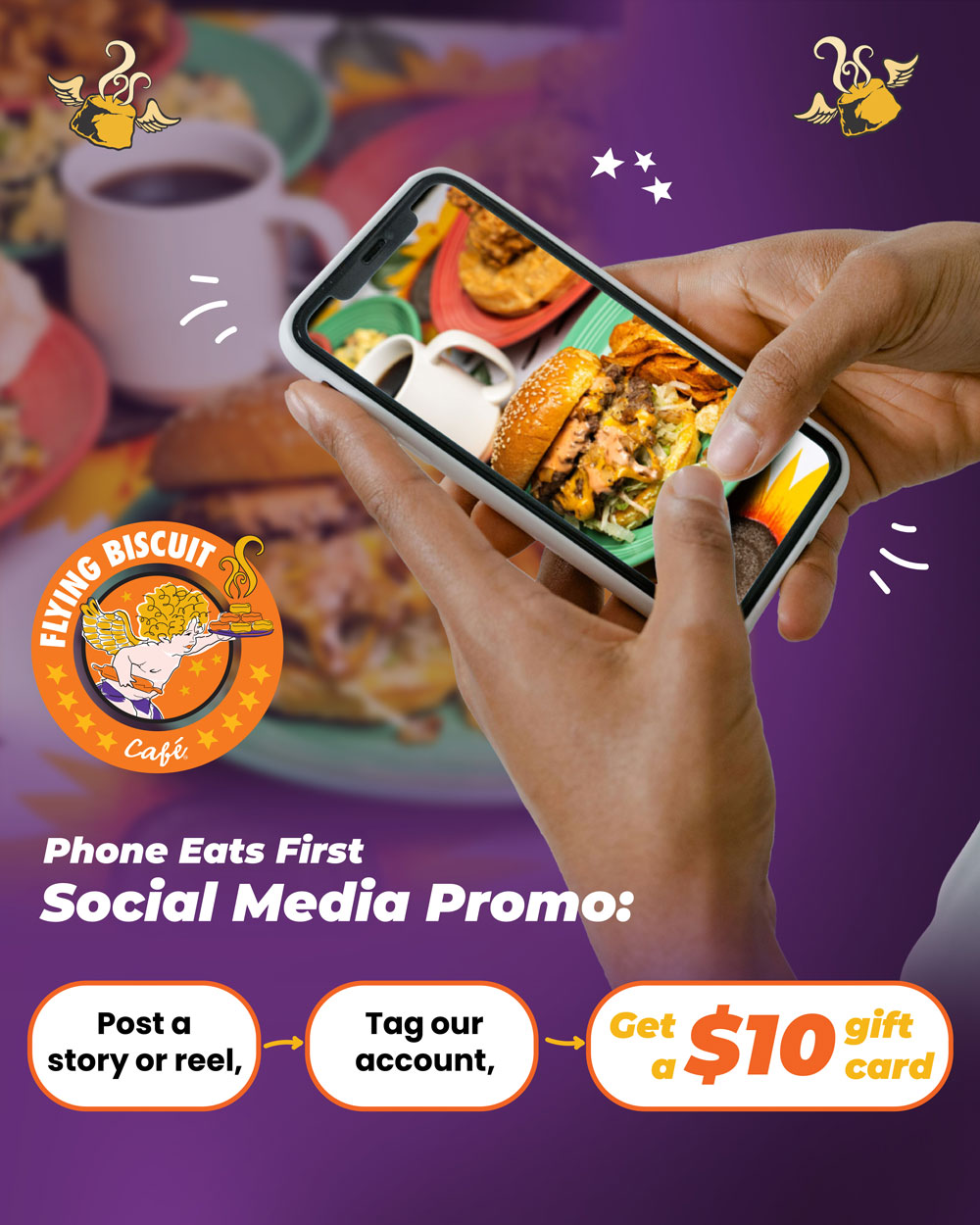 Phone Eats First Promo - Post a story or reel, tag our account and get a $10 gift card
